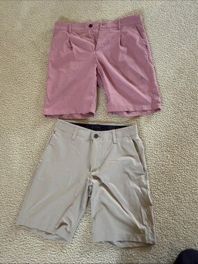 Under Armour Men's Pink and Tan Flat-Front Shorts Duo